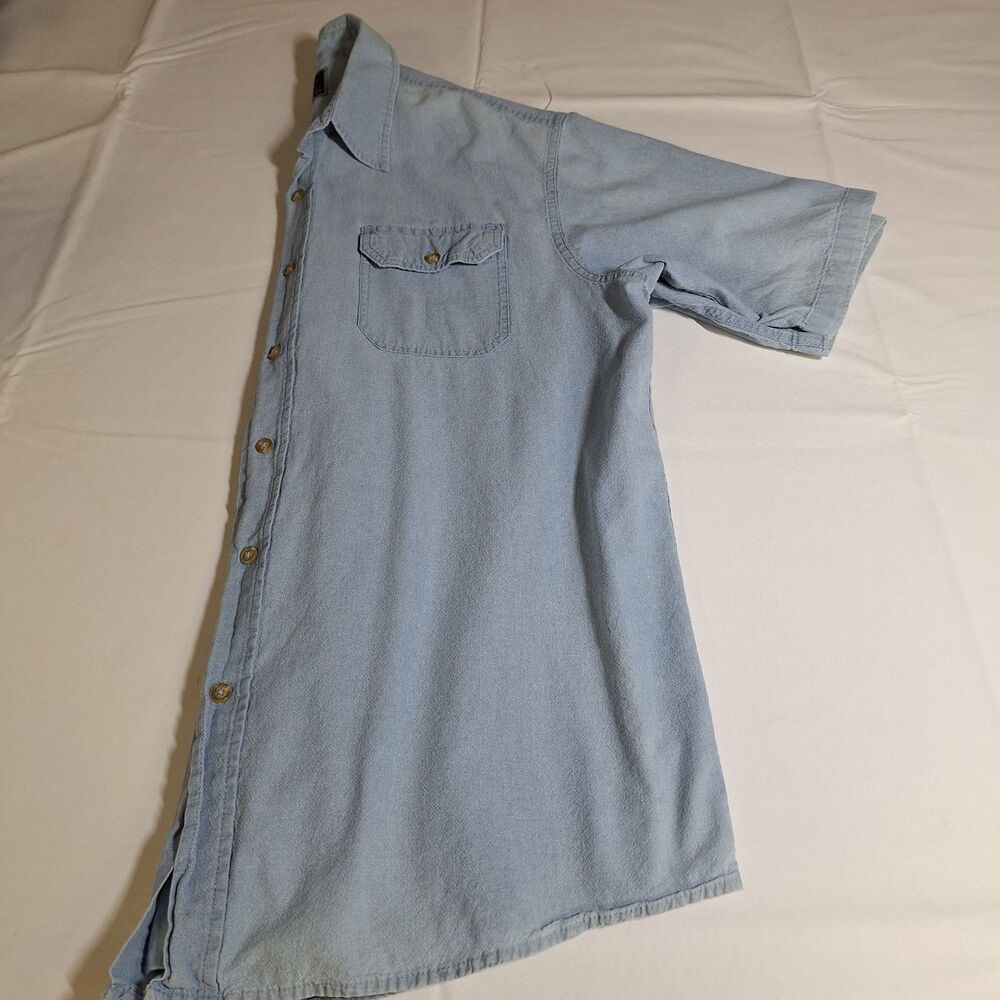 Wrangler Light Blue Chambray Denim Short Sleeved Button Up Shirt Western Size L - Picture 8 of 8
